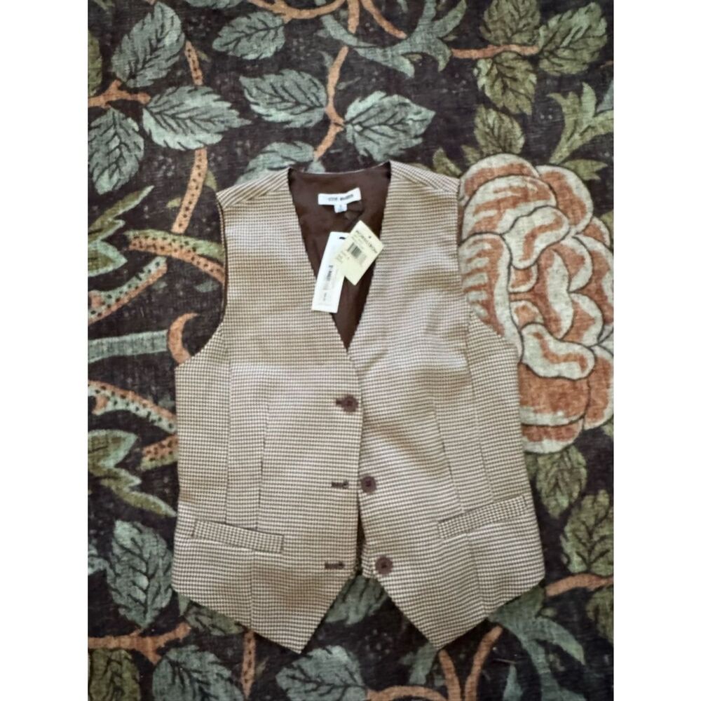 Steve Madden Brown & Cream Houndstooth Vest